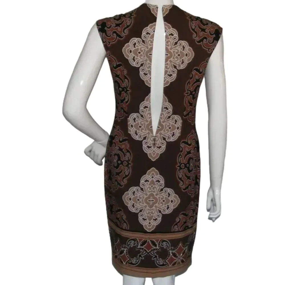 CACHE Dress, 6, Brown/Tan, Sleeveless, V-neck, Embellished, Back zipper - Picture 9 of 14